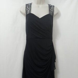 Vintage Stenay Size 8 Black Sleeveless Dress Sheer Neckline Embellished Shoulder